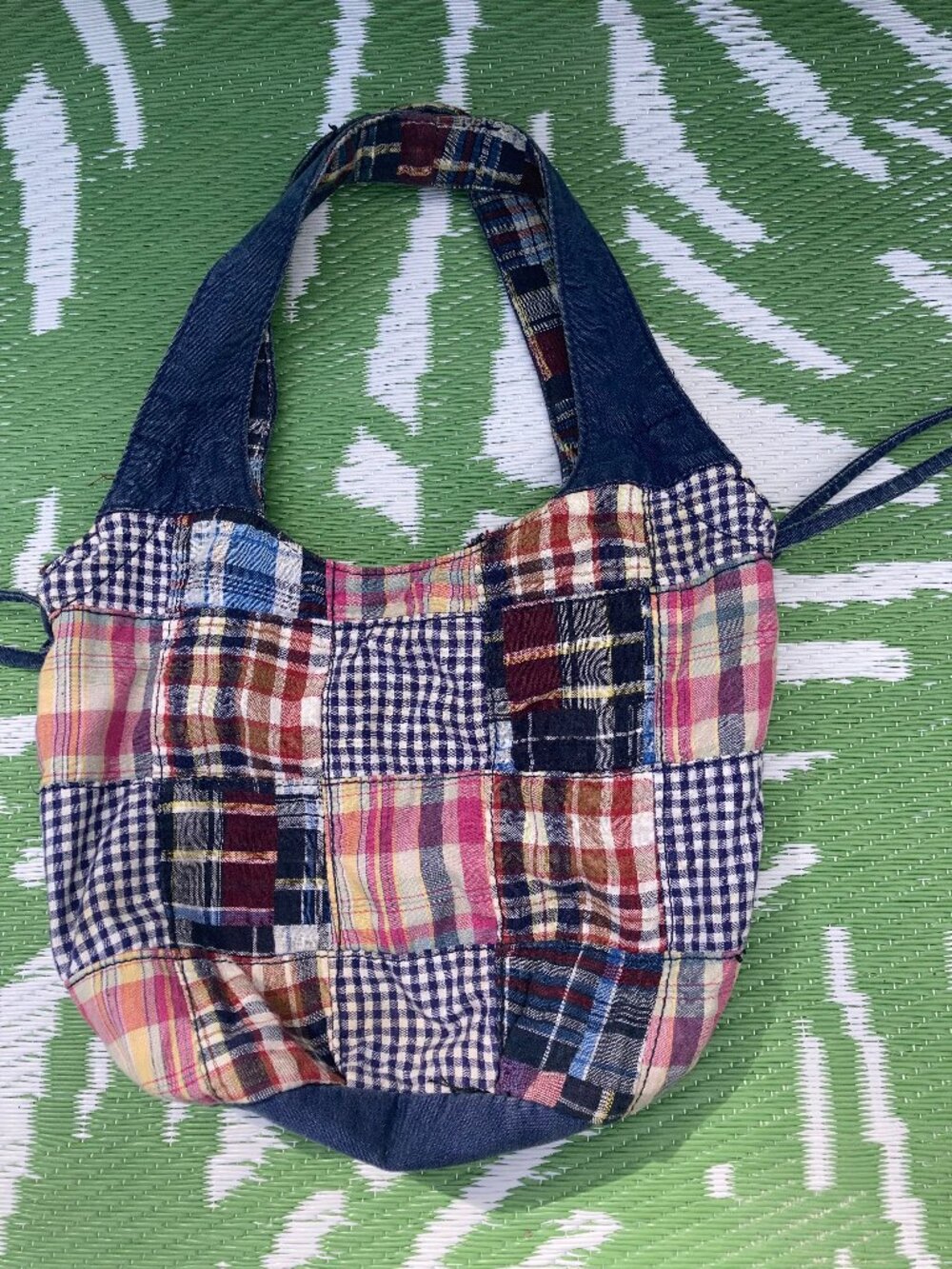 Vintage Plaid Patchwork Denim Shoulder Bag